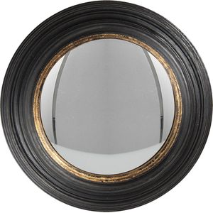 HAES DECO - Bolle ronde Spiegel - Kleur Zwart - Formaat Ø 38x4 cm - Materiaal Polyurethaan ( PU) - Wandspiegel, Spiegel rond, Convex Glas