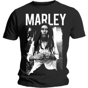 Bob Marley - Black & White Heren T-shirt - L - Zwart
