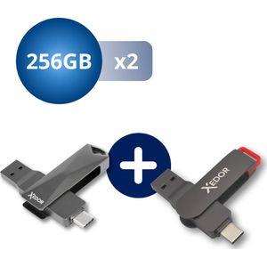 Xedor® USB Stick Plus & Blaze Bundel 256 GB - USB A & USB C 3.2 Gen 1 - Tot 3200Mbps - Geschikt voor iPhone 15 & 16 (Pro) en Android
