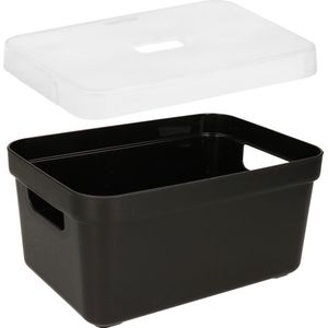 2x stuks opbergboxen/opbergmanden zwart van 5 liter kunststof met transparante deksel 25 x 18 x 12 cm