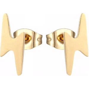 Rvs – bliksem – studs – stainless steel earrings - knopjes - oorbellen bliksem flits - goudkleurig chirurgisch staal - Rivers-sieraden - 10mm