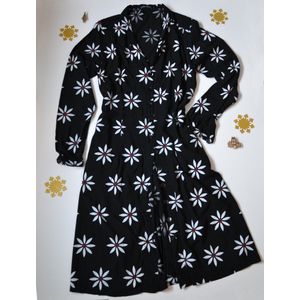 Dames blousejurk  zwart met bloemenprint volwassen lange mouw  viscose  luxe chic maat 38