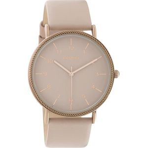 OOZOO Timepieces - rosé goudkleurige horloge met grijs roze leren band - C10820 - Ø40
