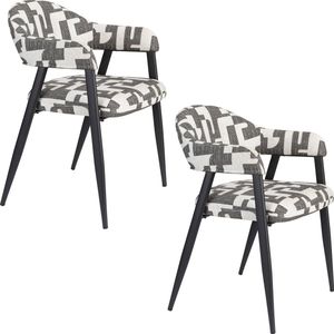 Dutchbone Miyo Eetkamerstoelen met armleuning Wit/ Zwart - Set van 2