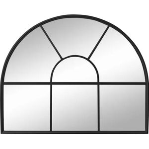 LW Collection wandspiegel zwart halfrond 81x66 cm metaal - grote spiegel muur - industrieel - woonkamer gang - badkamerspiegel - muurspiegel slaapkamer zwarte rand - hangspiegel met luxe design