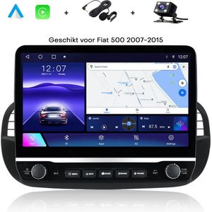 Boscer® Autoradio -Geschikt voor Fiat 500 2007-2015 - Android 12 - Apple Carplay & Android Auto (Draadloos) - 9 Inch HD Navigatiesysteem - Zwart - Achteruitrijcamera & Microfoon