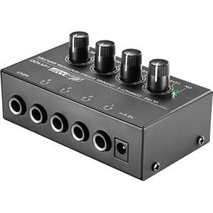 Compacte Hoofdtelefoonversterker - 4-Kanaals Stereo Audio Versterker met Volumecontrole - Inclusief 12V Adapter -