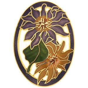 Behave® Dames Broche ovaal bloemen paars bruin - emaille sierspeld -  sjaalspeld  5 cm