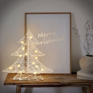 Deco kerstboom met warm witte LED's 30cm hoog zilverkleurig metaal