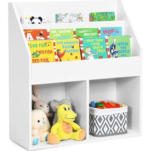 Boekenkast voor kinderen, speelgoedrek van hout met 3-traps vak en 2 planken, 2-in-1 kinderrek, opbergrek voor kinderkamer, speelkamer, wit, 70 x 30 x 80 cm