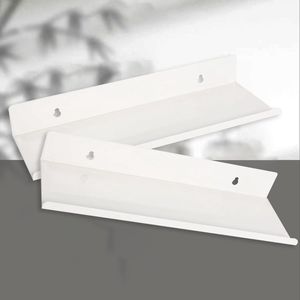 Set van 2 wandplanken, metaal wit, zwevende planken met gat en schroeven, wandplank van aluminiumlegering voor woonkamer, kantoor, slaapkamer, badkamer, keuken (30 cm, wit)