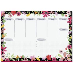 Sigel Flower Love JS100 Bureau onderlegger Weekplanner Pink, Roze, Groen, Zwart, Bloemen (b x h) 42 cm x 29.7 cm