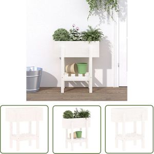 The Living Store Plantenbak 62x30x69 cm massief grenenhout wit - Houten Plantenbak - Plantenbak Balkon - Plantenbak Terras - Grenenhout Plantenbak - Witte Plantenbak