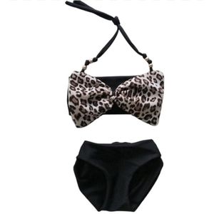 Maat 116 Bikini Zwart panterprint strik badkleding baby en kind met extra bandje zwem kleding leopard tijgerprint