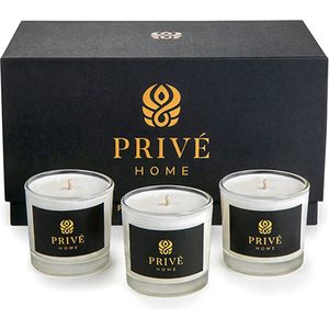 Privé Home set van drie Luxe Geurende Soja Kaarsen met de geuren Delice d'Orient - Safran & Ambre Noir - Black Woods