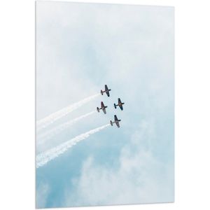 WallClassics - Vlag - Vier Zweefvliegtuigen met Witte Rook - 80x120 cm Foto op Polyester Vlag