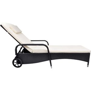 vidaXL Ligbed Poly Rattan Zwart - Verstelbaar & Weerbestendig Ligbed - Lounge Stoel - Tuin Meubel - Buitendecoratie - Rattan Meubilair