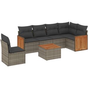 vidaXL Loungeset - 7-delig - Grijs - Poly Rattan Loungeset - Tuinmeubels - Lounge Set - Buitendecoratie - Outdoor Furniture
