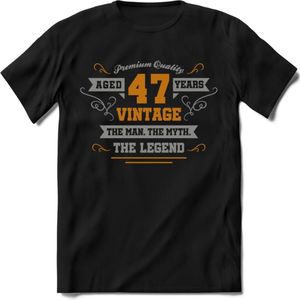 47 Jaar Legend T-Shirt | Goud - Zilver | Grappig Verjaardag Cadeau | Dames - Heren | - Zwart - L