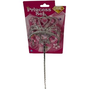 Prinses set - Roze - Kunststof - Kroon - Toverstaf  - Verkleden - Feest - Party - Feestaccessoires - Prinsessen - Roze - Zilver