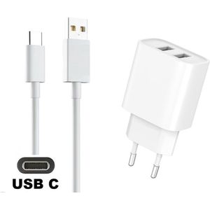 OneOne 2.1A lader met 2 poorten + 0,25m standaard USB C kabel. Oplader adapter past op Bose QuietComfort 45 headphones, Sleepbuds 2,