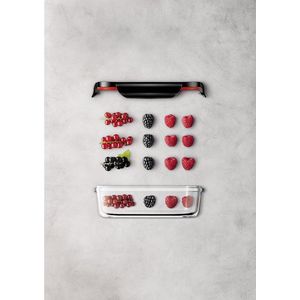 voorraaddoos 21 x 14 cm, glas, voorraadpot, luchtdicht aroma-deksel, vershouddoos voor het bereiden, bewaren en serveren, zwart, rood