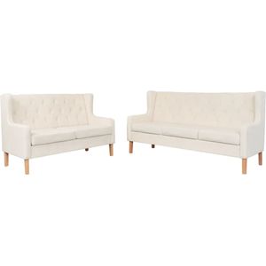 vidaXL Bankstel 3+2 - Stof - Crèmewit - 2-delig Bankenset - Sofa - Salontafel - Woonkamerinrichting - Creme Wit Meubels - Lederlook - Modern Design - Comfortabele Bank