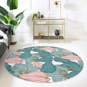 Kleurrijke bladeren gebied ronde tapijt | Roze groene bloem minimalistische binnen- en buitentapijt | Antislip tapijt | Boho tapijt decor | Woonkamer tapijt Modern tapijt | Luxe