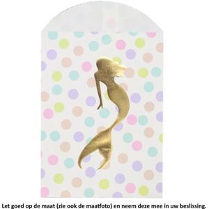 Papieren Zakjes - Wit met Zeemeermin – 10 Stuks – 12 bij 19 cm – Gift Bag – Geschenkzakjes – Cadeau – Cadeauzakjes - Fournituren - Traktatie - Snoep - Koek - Feestje - Verjaardag - Party - Mermaid