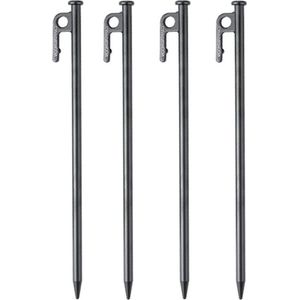 4 stuks Koolstofstaal Tent Haringen Heavy Duty S45C Zwarte Coating - voor Harde Grond 30cm