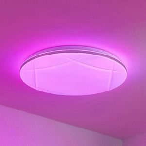 Lindby - Slimme plafondlamp - RGB - met dimmer - 1licht - Metaal, kunststof - H: 7.5 cm - wit, opaal - Inclusief lichtbron