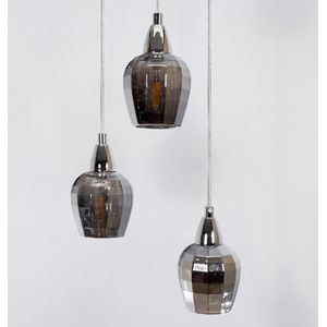 Industriële chrome hanglamp met smoke grijs glas, 3-lichts - Veronica