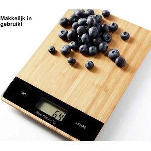 Heble® - Digitale Weegschaal - Bamboe Hout - Tare Functie - Precisie tot 5KG - TipTouch Toetsen - Duurzaam - Bruin