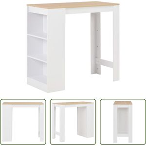 The Living Store Bartafel Hoge Tafel - Wit - 110 x 50 x 103 cm - Met 3 Schappen