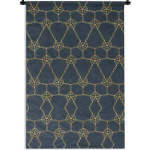 Wandkleed Luxe patroon - Luxe patroon van gouden lijnen en bloemen op een donkerblauwe achtergrond Wandkleed katoen 90x135 cm - Wandtapijt met foto