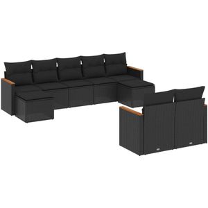 vidaXL 9-delige Loungeset met kussens poly rattan zwart - Loungeset - Loungesets - Tuinset - Tuinbank