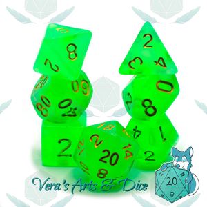 Polyset Dice | Polydice | Groen Wit Glitters Transparant en Goud | Dobbelstenen Set Van 7 Stuks| Voor D&D en Andere Rollenspellen | Plastic Dobbelstenen Set voor Dungeons and Dragons | Polyhedral Dice Set | DnD / D&D / Dungeons and Dragons | Dice Bag