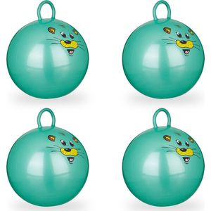 Relaxdays 4 x skippybal in set - voor kinderen - muis design - springbal – groen