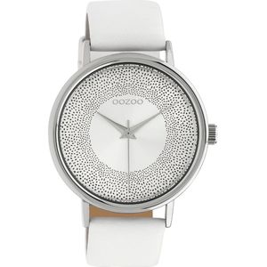 OOZOO Timepieces - Zilverkleurige horloge met witte leren band - C10575
