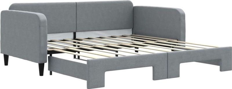 vidaXL - Slaapbank - met - onderschuifbed - 90x190 - cm - stof - lichtgrijs
