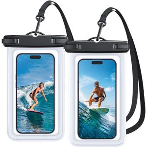 Waterdichte Telefoonhoes - 2 Stuks, IPX8 Waterdicht Telefoonhoesje Met Klem Voor iPhone 15, 14, 13, 12, 11 Pro Max Plus Mini, Xs, XR, X, Samsung S23, Tot 7 Inch - Transparant