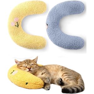 2 stuks kussens voor katten, wasbaar, zacht pluizig huisdier, rustgevend speelgoed, kattenkruid, pluche dier, nekkussen voor huisdieren, U-vormig kussen om te slapen, uit te rusten, spelen