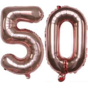 Cijferballon XL 50 - Rose goud - Feestversiering - 81 cm