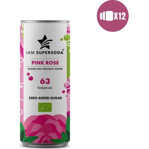 I am Supersoda Pink Rose 12x0,25L - 100% biologische frisdrank - zonder toegevoegde suikers en zoetstoffen - laag in calorieën/kcal
