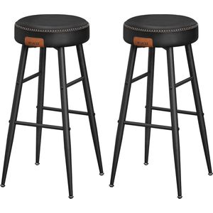 Rootz 2-delige set barstoelen - keukenkrukken - stoelen op toonbankhoogte - stalen frame - zeer elastisch schuim - PU-kunstleer - multiplex - 51,6 cm x 51,6 cm x 76,2 cm