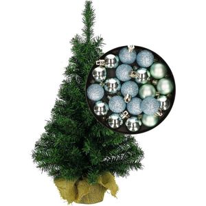 Mini kerstboom/kunst kerstboom H75 cm inclusief kerstballen mintgroen - Kerstversiering