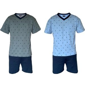 Outfitter Heren Shortama's - 2-pack - groen en blauw - palmboompjes print - maat M