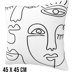 Allernieuwste® Kussen Abstracte Gezichten - Minimalistische Kussenhoes Polyester Peach Skin Perzikhuid - Kussenovertrek - Kleur 45 x 45 cm