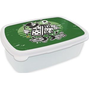 Broodtrommel Wit - Lunchbox - Brooddoos - Domino stenen - Hoed - Retro - 18x12x6 cm - Volwassenen