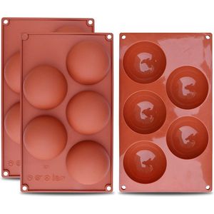 homEdge Extra grote 5-holte semi-bolvormige siliconen mal, 3 verpakkingen bakvorm voor het maken van chocolade, cake, gelei, koepelmousse